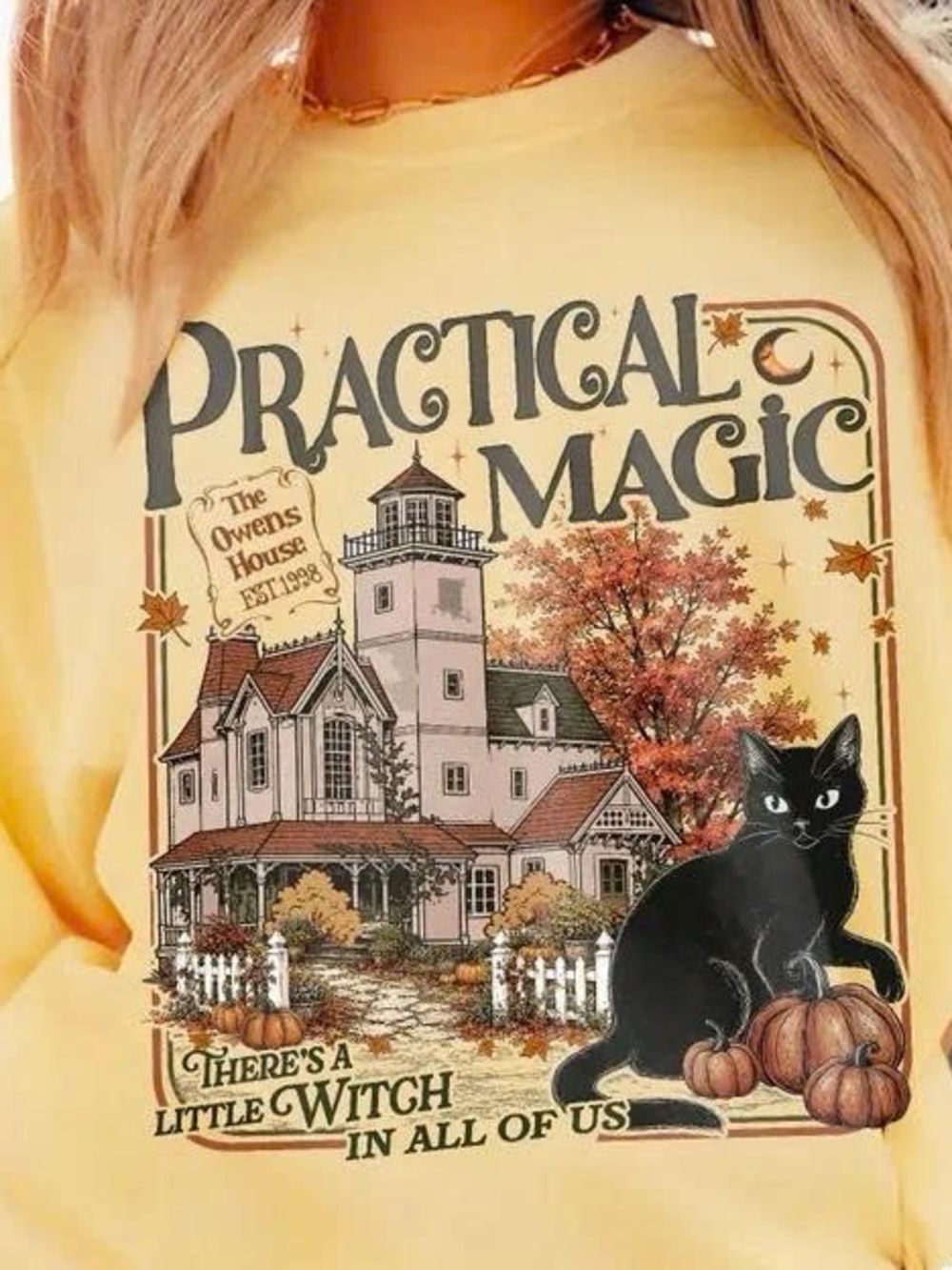 Practical Magic Yellow Cat Graphic Tee